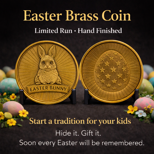 Easter Bunny Brass Coin | Double-Sided Easter Keepsake (Custom Year Option Available)