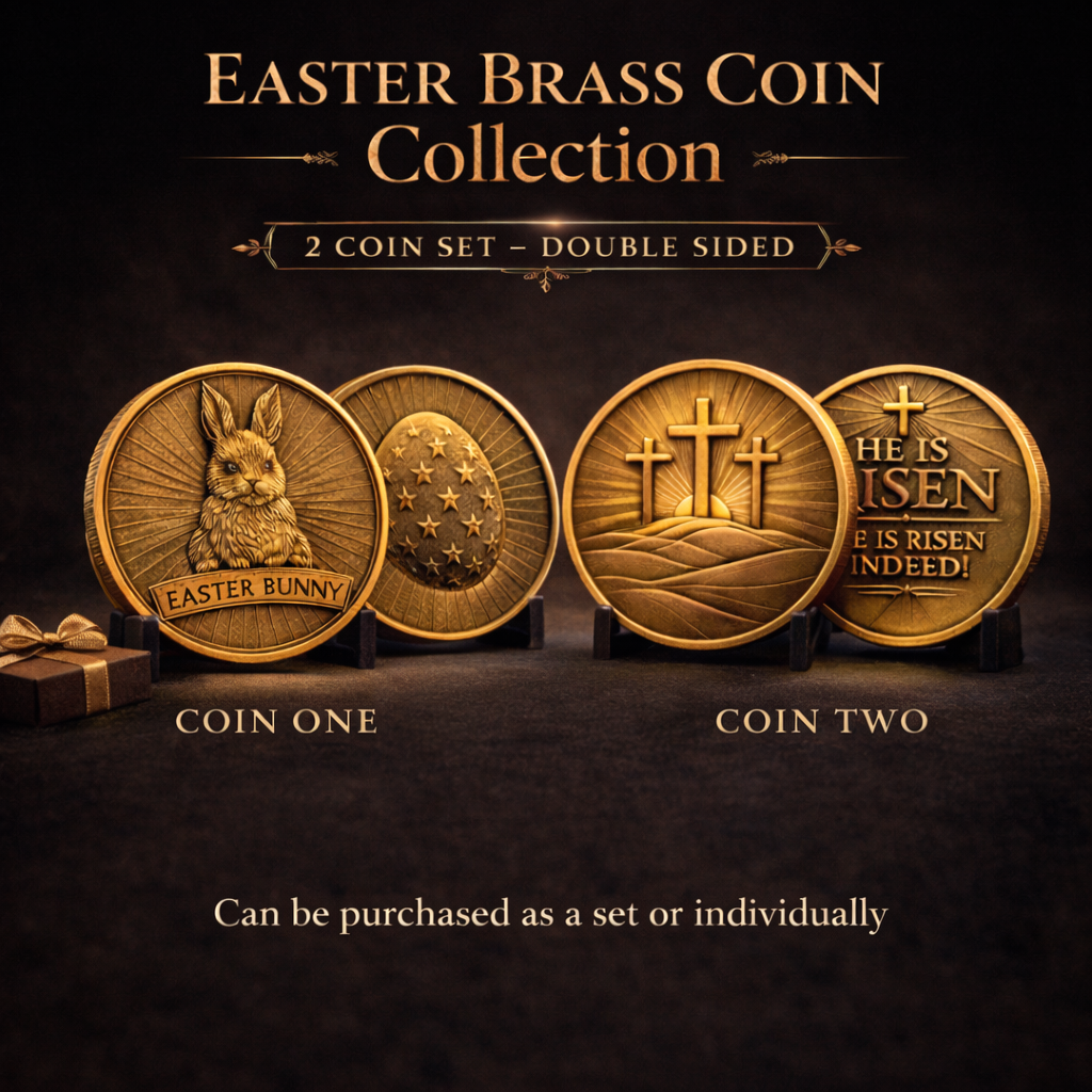 Easter Brass Coin Collection | Double-Sided Heirloom Keepsake Coins (Easter Bunny & He Is Risen)